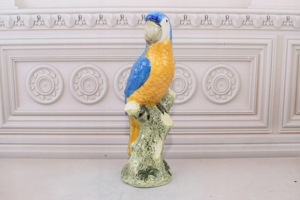 Ceramic Parrot Figurine, Hand-Painted Decorative Sculpture