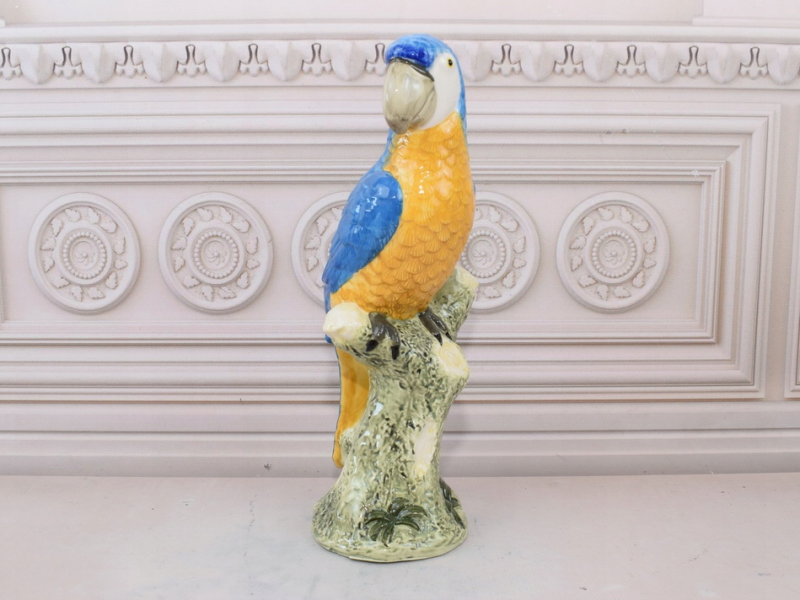 Ceramic Parrot Figurine, Hand-Painted Decorative Sculpture